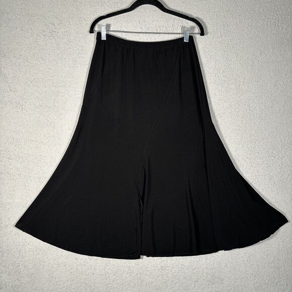 Clara S Size M Knee Length Black Skirt Elastic Waist Ruffe Hem Slit Goth Witchy - Picture 1 of 10